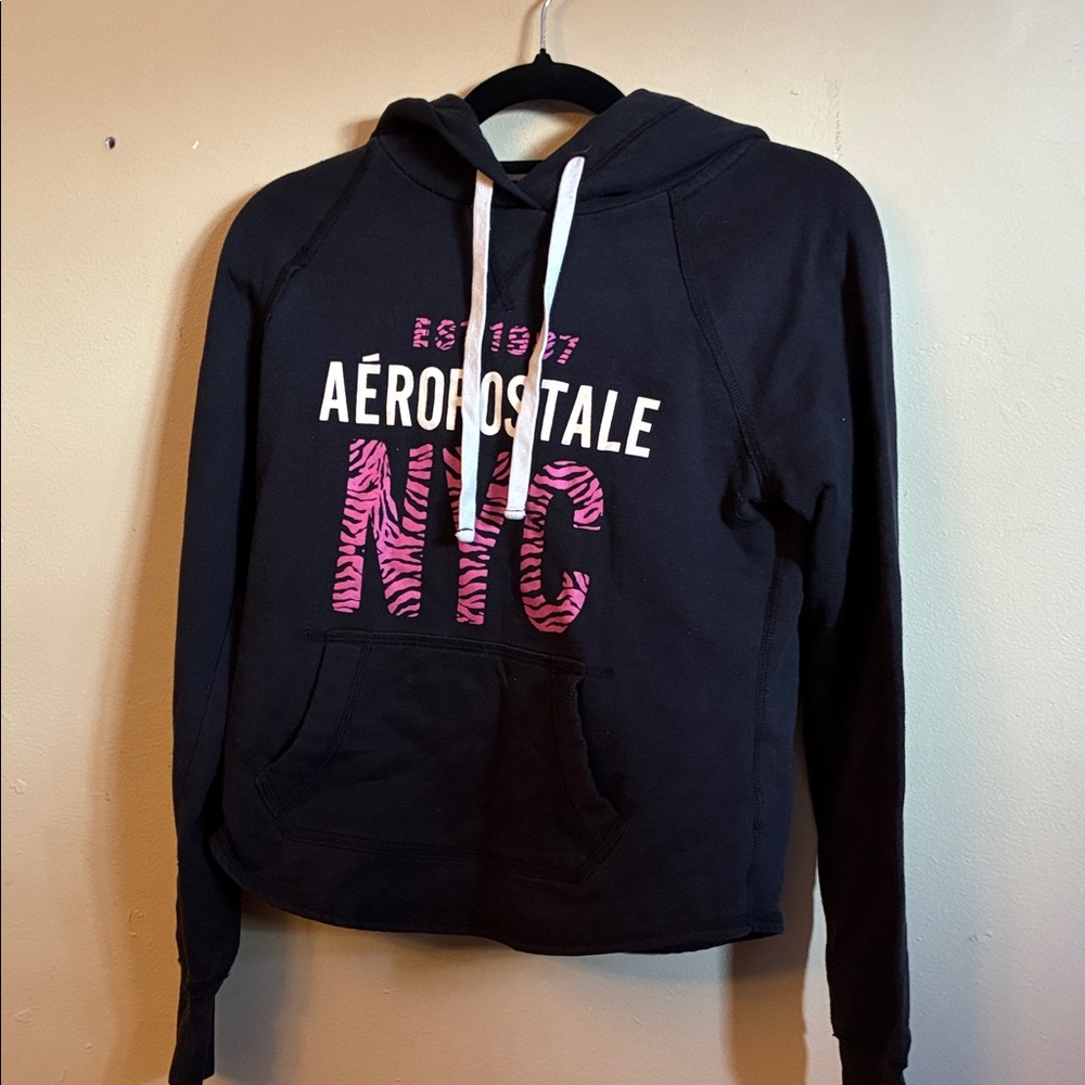 Aeropostale Black Hoodie with Pink NYC Design